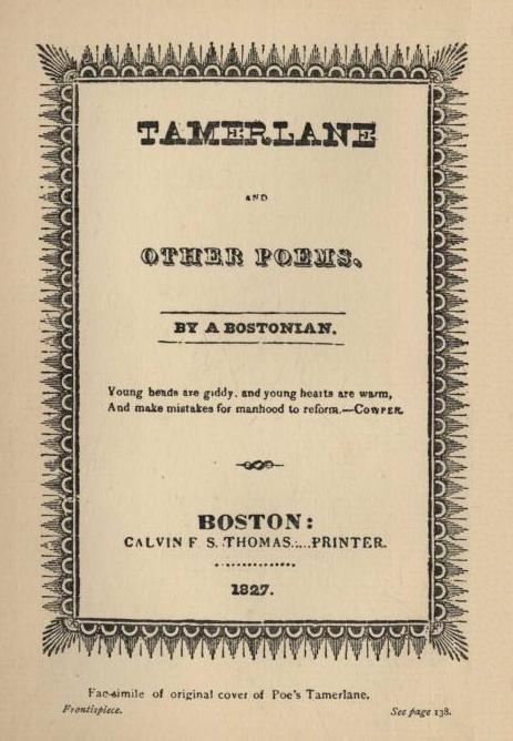 Facsimile of original cover of Poe's Tamerlane. *Frontispiece*.  *See page* 138.