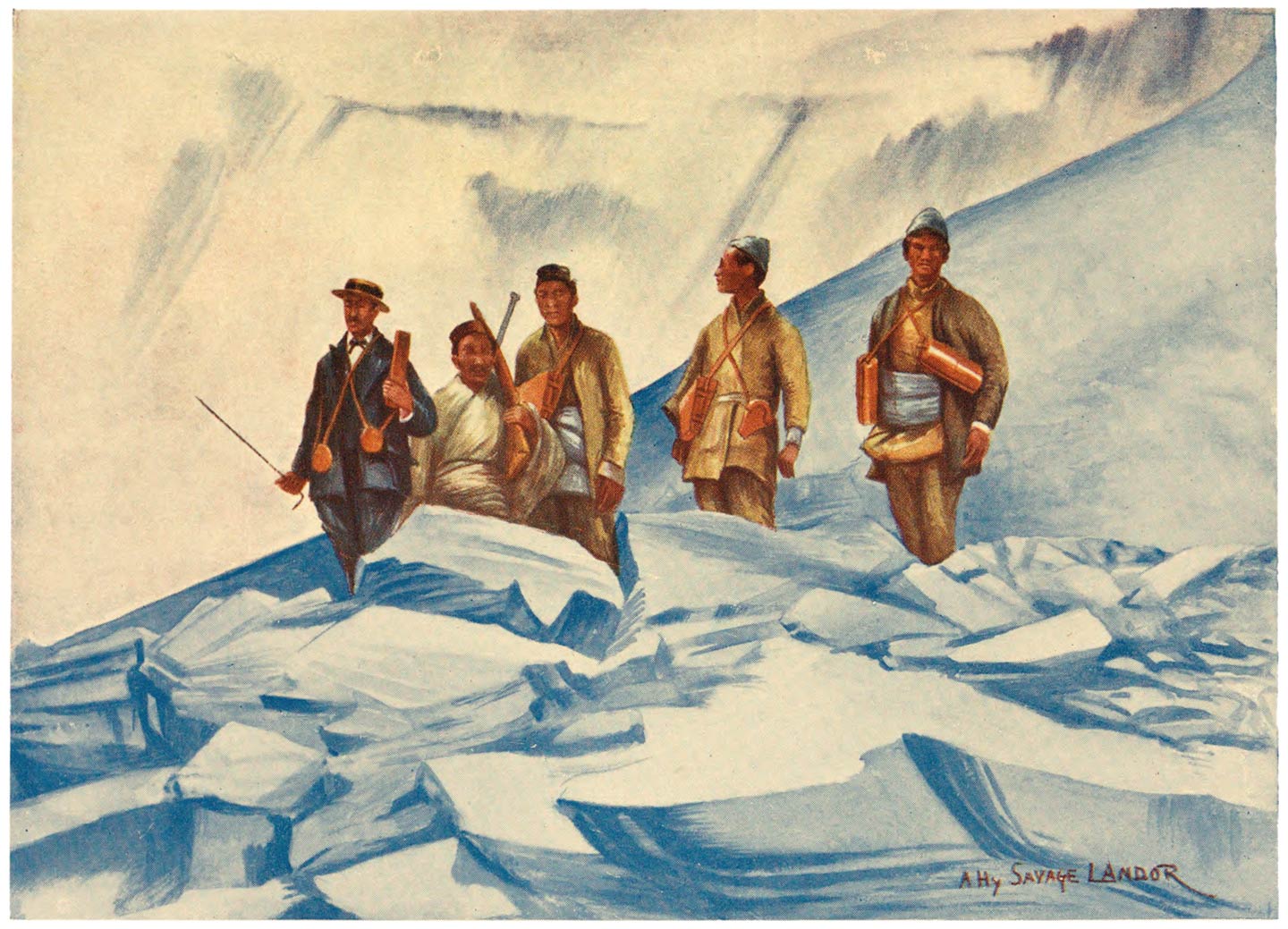 A. Henry Savage Landor and the Four Men who accompanied him on his Ascent to 23,490 feet above Sea-Level