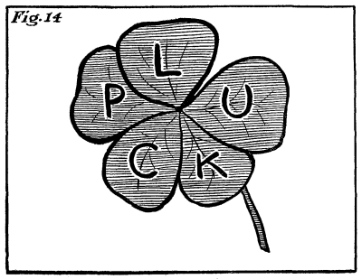 Figure 14: A five-leaf clover, with the word now 'PLUCK'.
