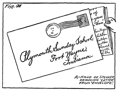 Figure 91: The speaker removing a letter from the envelope.