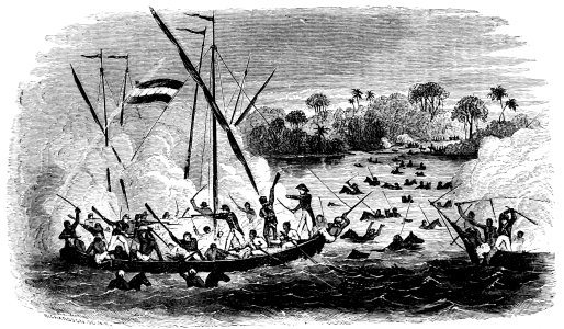 Image unavailable: CAPTURE OF SPANISH GUNBOATS BY LLANERO CAVALRY.