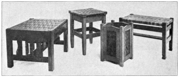 Two stools, a low table and a container