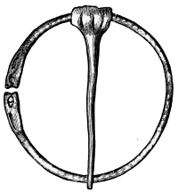 Fig. 218.—Penannular Brooch of Bronze from Broch of Okstrow (1½ inch in diameter).