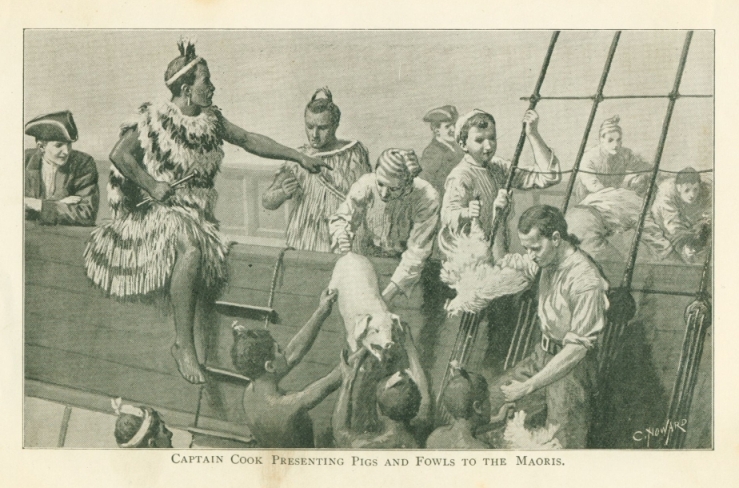 Captain Cook Presenting Pigs and Fowls to the Maoris.